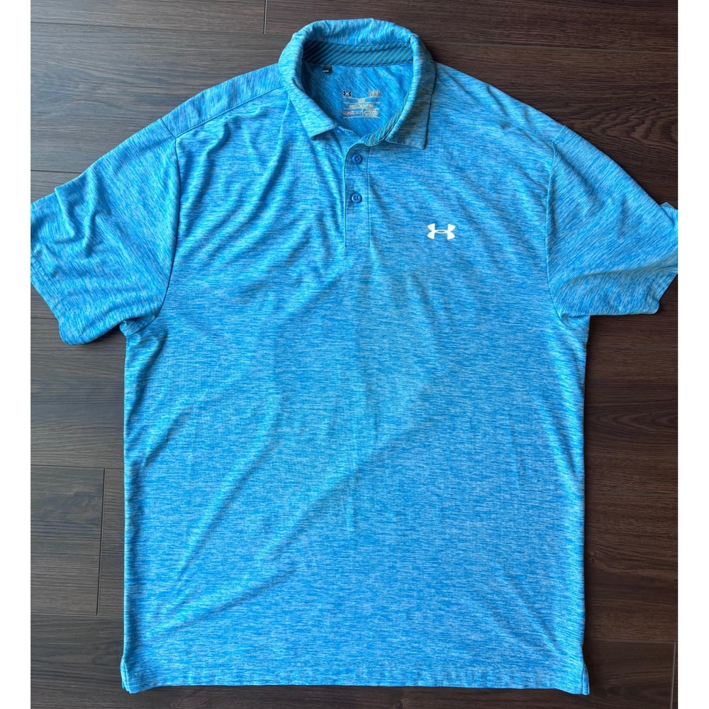 Under Armour Mens HeatGear Polo Shirt Blue Space Dye Heather Loose Fit Large